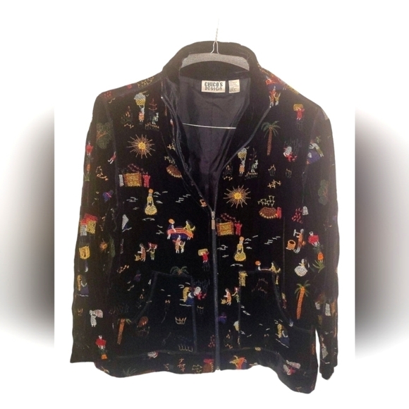 Chico's Design Women's Embroidered Multicolor Silk Blend Blazer Jacket Sz 1 - Picture 5 of 6